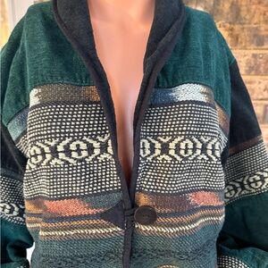 Vintage Southwestern Woven Cotton Jacket – Cropped Boho Blanket Coat – 90s